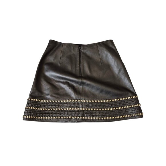 Alice + Olivia Leather Mini Skirt Lamb Soft Leather w/ Edgy Chain Detail sz 0/2 - Picture 7 of 10